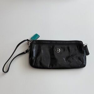 Coach Black Wristlet with Teal Accent